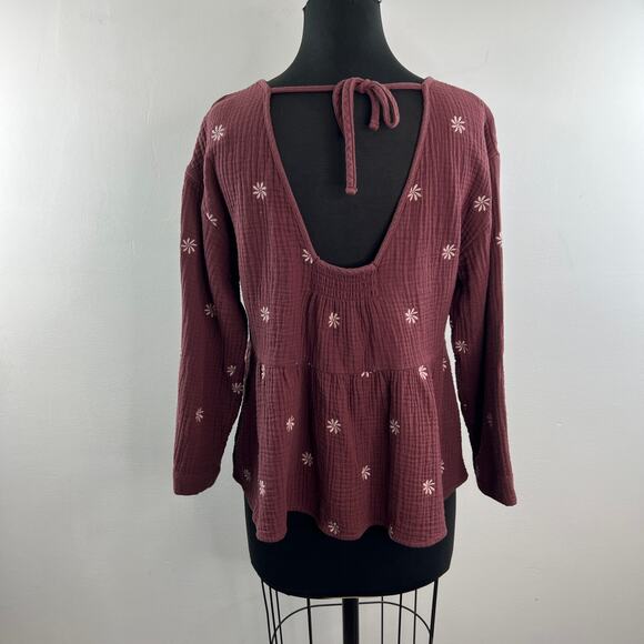 MADEWELL Mulberry Top Floral Crinkled Crew Neck Open Back Drop Shoulder M Medium - Picture 5 of 9